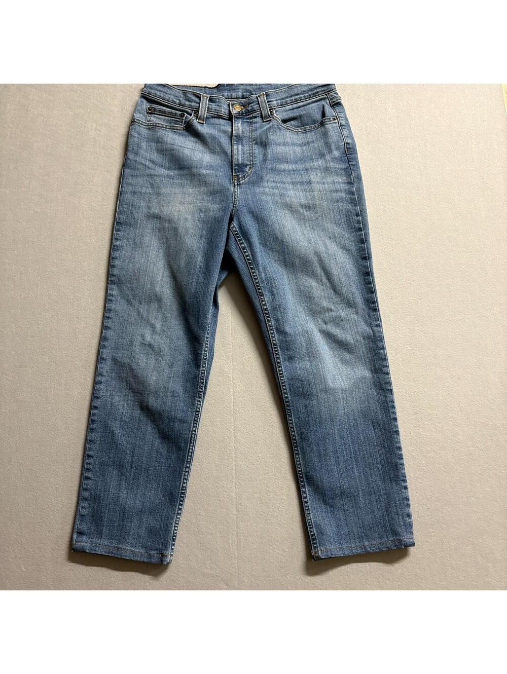 LL Bean Straight Leg Jeans Womens 12 Petite Fits Like 32x25 Light Wash Denim